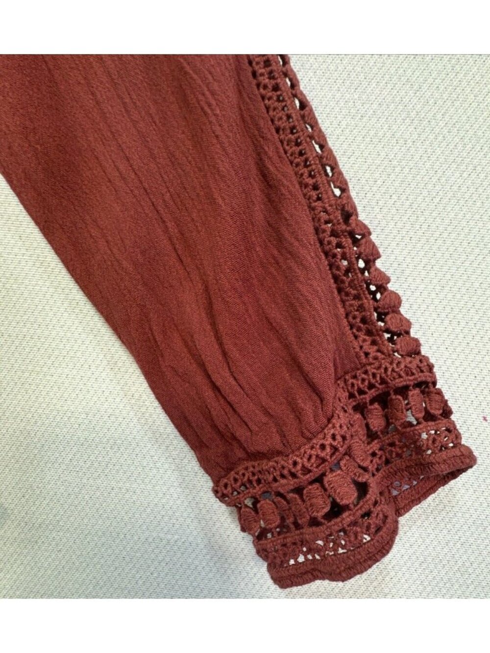 Knox Rose Womens Flowy Boho Peasant Blouse Size Medium Burnt Orange Crochet - Picture 4 of 13